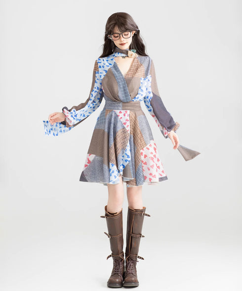 Retro Block Irregular Dress